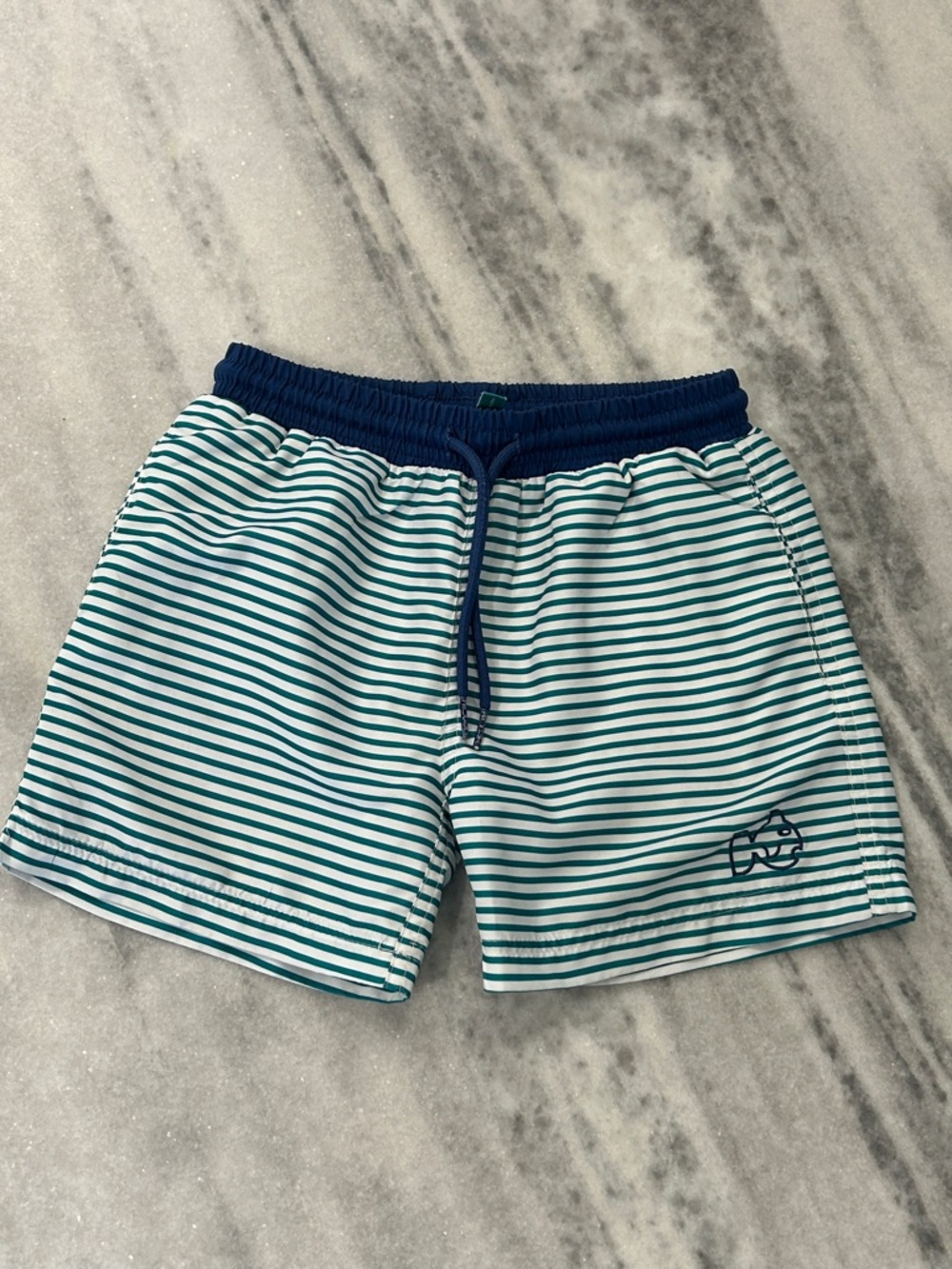 PRODOH Boys Boogie Board Swim Trunks sz 6 Lined Navy Green White Stripe